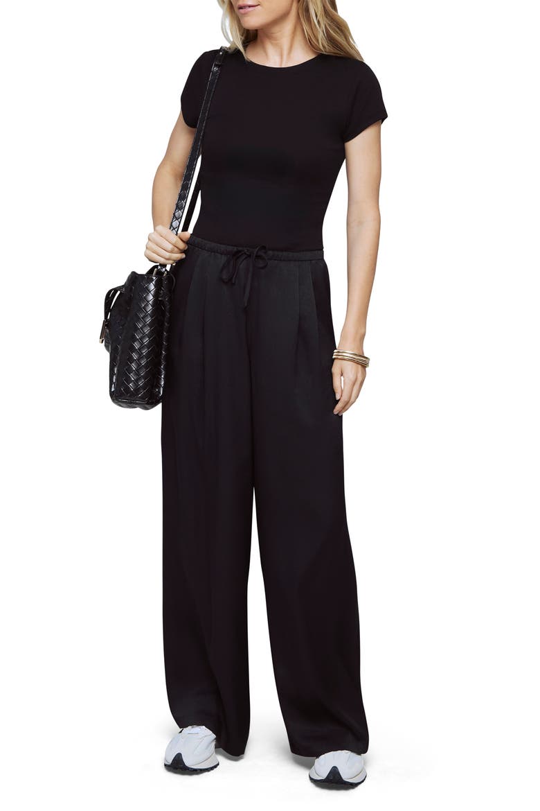 Valerie Wide Leg Satin Drawstring Pants, Alternate, color, BLACK