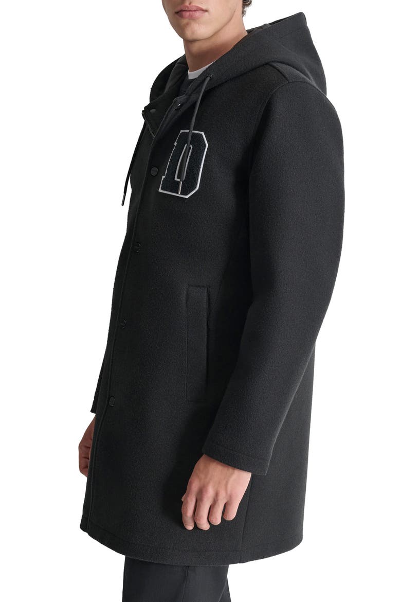Logo Hooded Stadium Coat, Alternate, color, BLACK