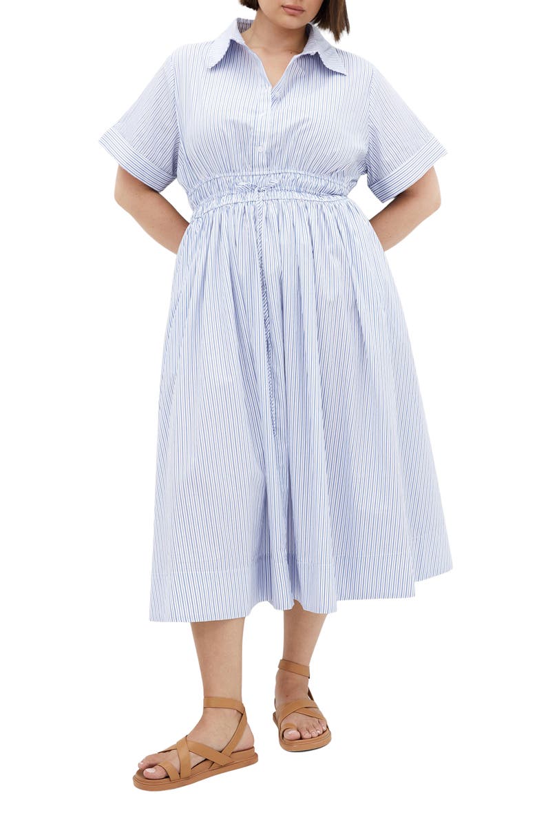 City Chic Lana Stripe Short Sleeve Cotton Shirtdress, Main, color,
