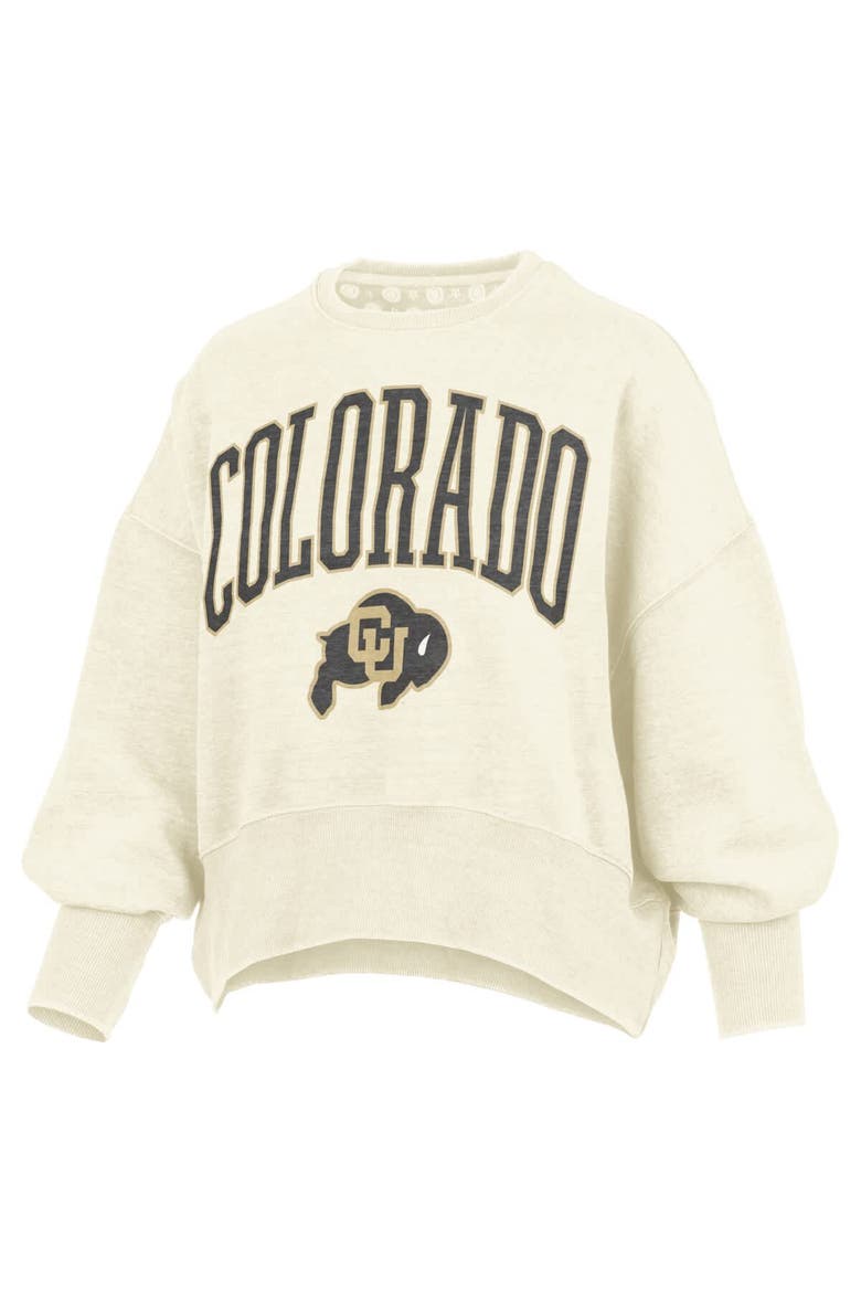 Women's Pressbox Natural Colorado Buffaloes Oversized Waist-Length Crewneck Sweatshirt, Alternate, color, Natural