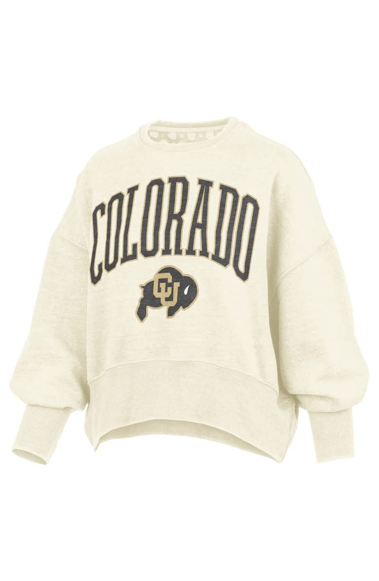 PRESSBOX Women's Pressbox Natural Colorado Buffaloes Oversized Waist-Length Crewneck Sweatshirt, Alternate, color, 