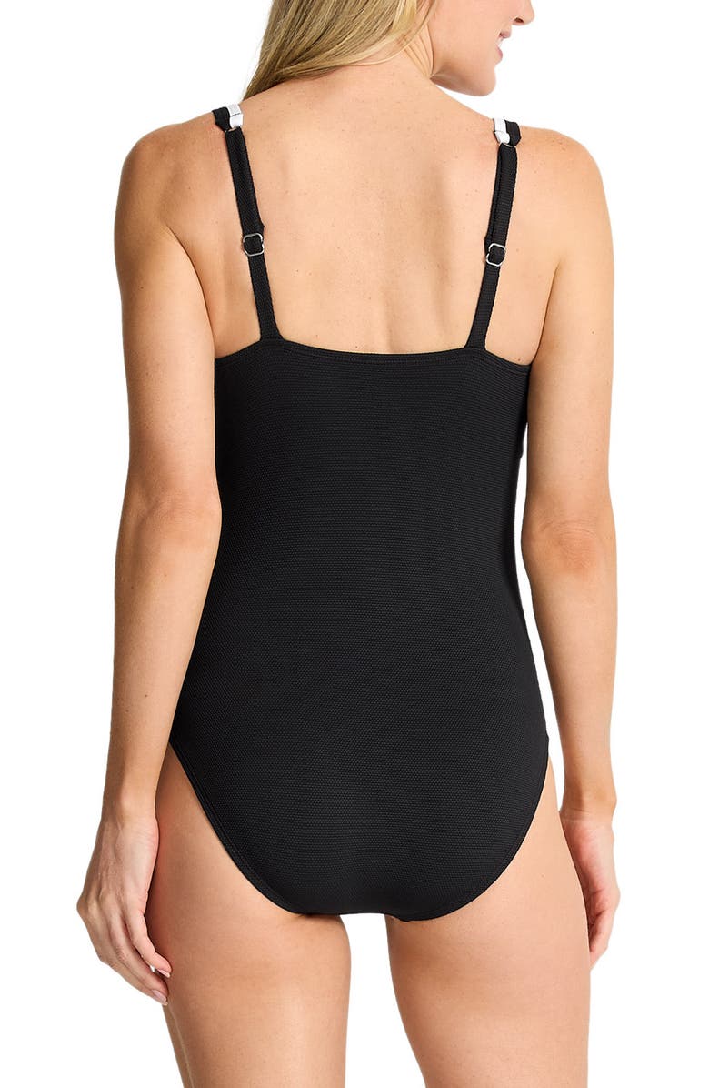 Tommy Bahama Island Cays Cabana Tie Front One-Piece Swimsuit, Alternate, color, Black