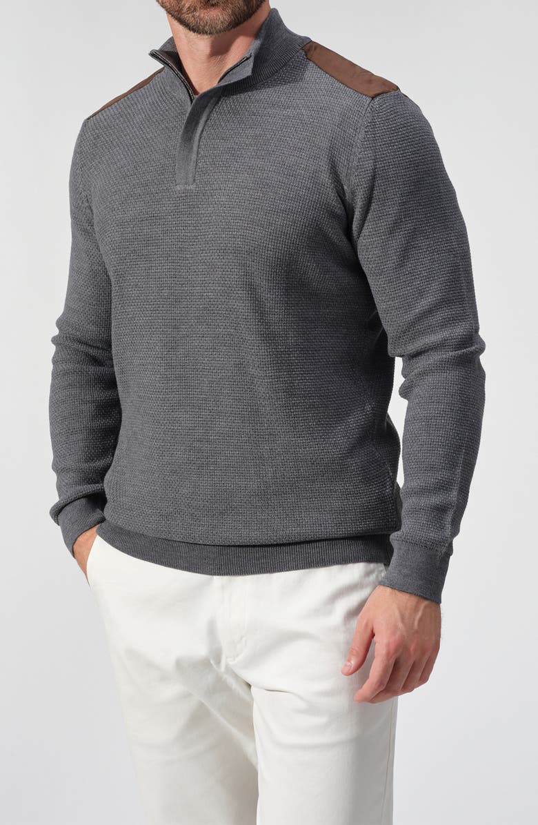 STUDIO GARNET LOS ANGELES Faux Suede Trim Quarter Zip Pullover, Alternate, color, Platinum