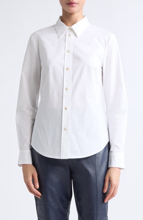 Cotton Stretch Poplin Button-Up Shirt