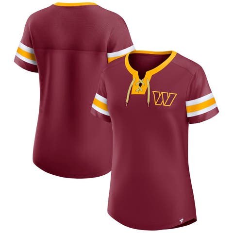 Women's Fanatics  Garnet Washington Commanders Lace-Up Bling T-Shirt