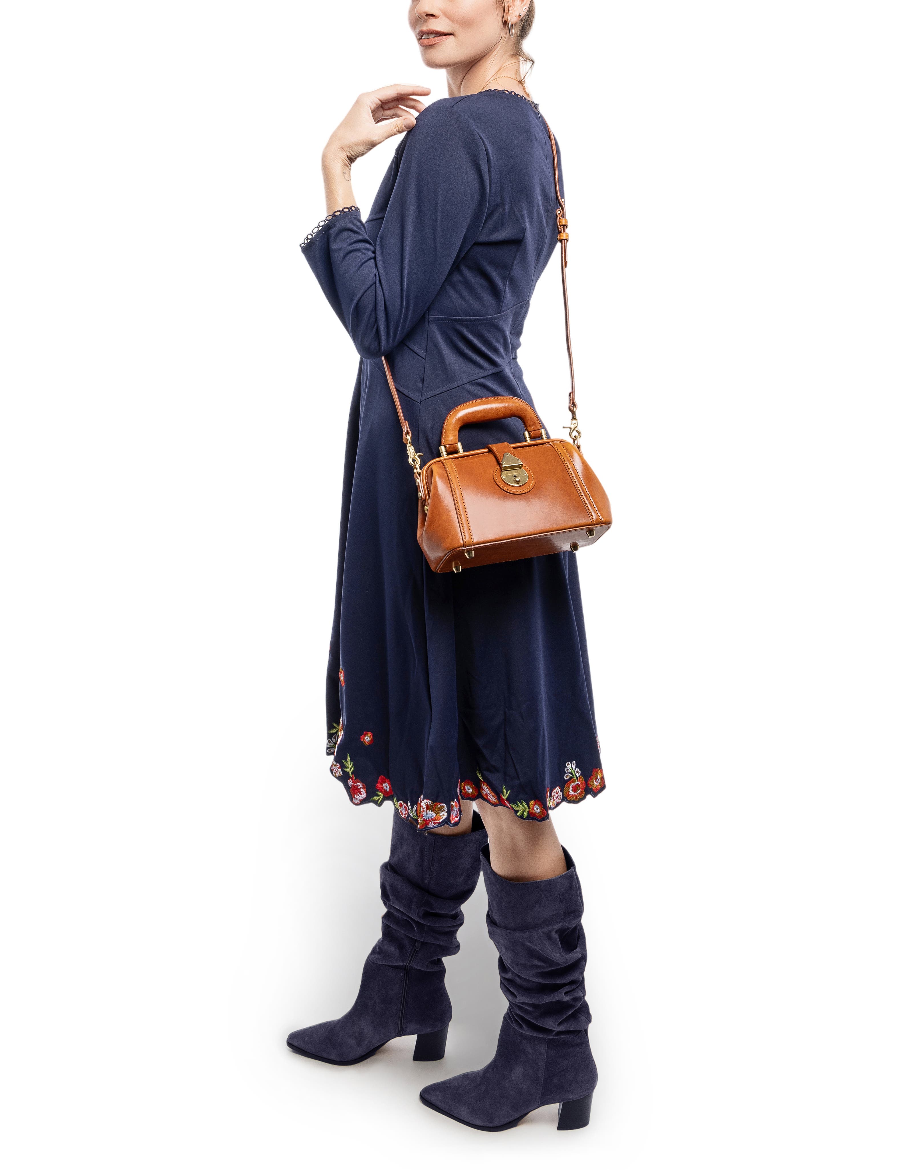 Azalea Genuine Leather Mini Doctor Satchel, Alternate, color, Caramel