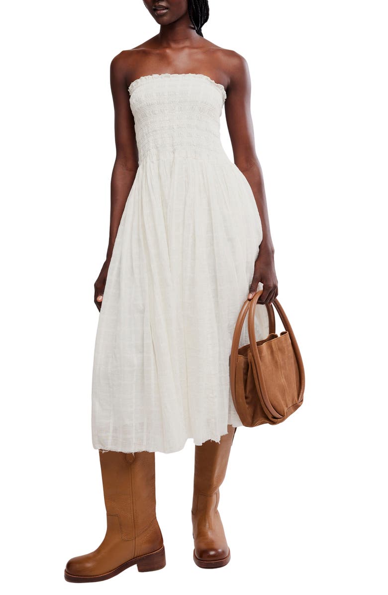Free People Raven Smocked Maxi Skirt, Alternate, color, Ivory