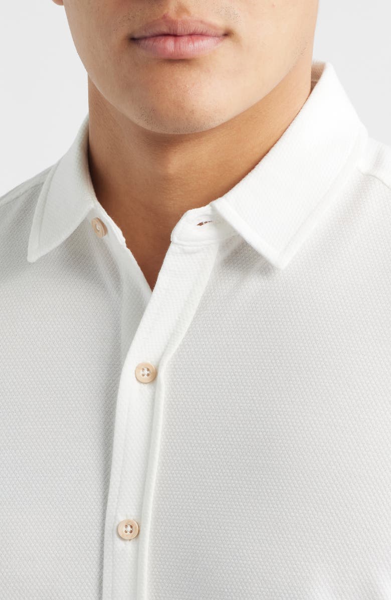 Johnston & Murphy Bennett Short Sleeve Heathered Cotton Blend Button-Up Shirt, Alternate, color, White Honeycomb