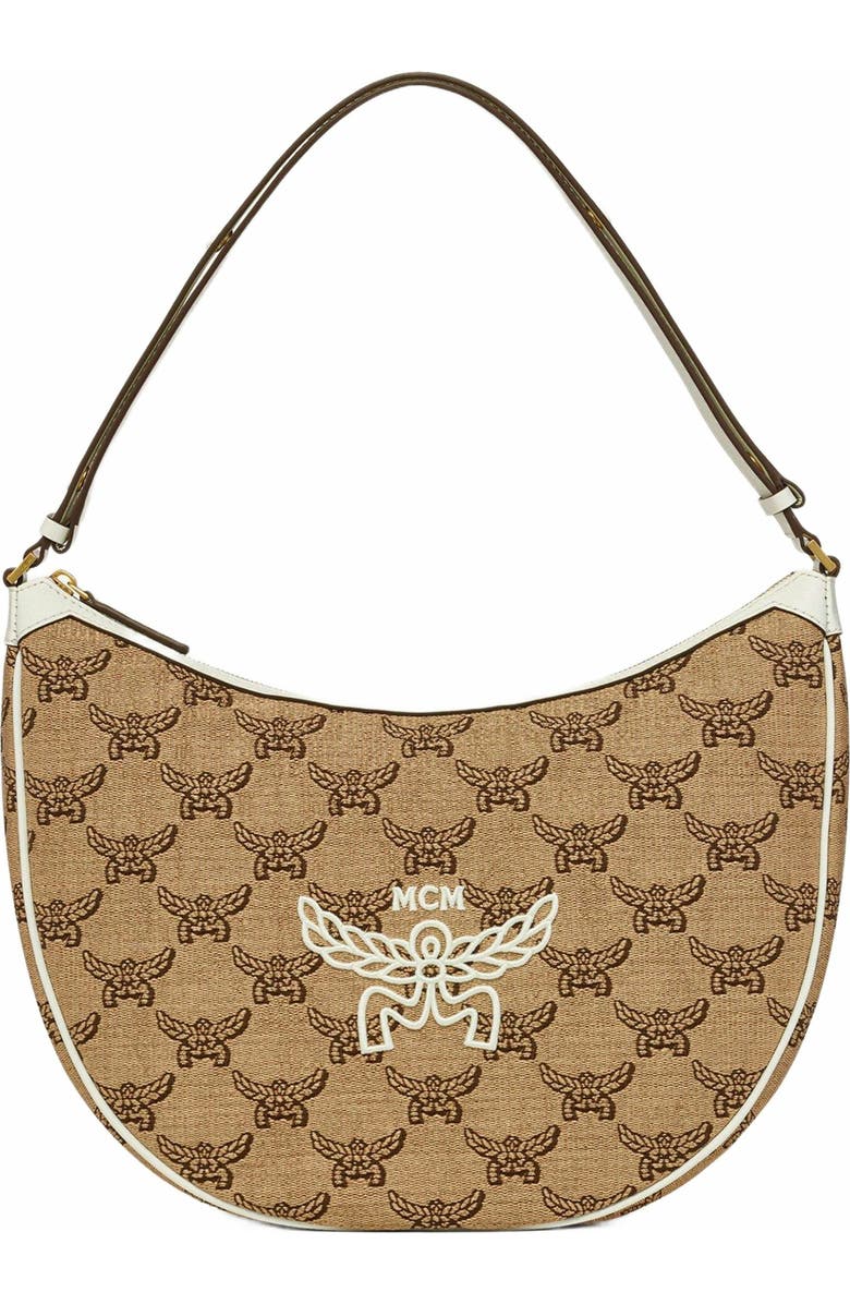 MCM Himmel Ascending Moon Hobo in Lauretos Raffia Jacquard, Main, color,