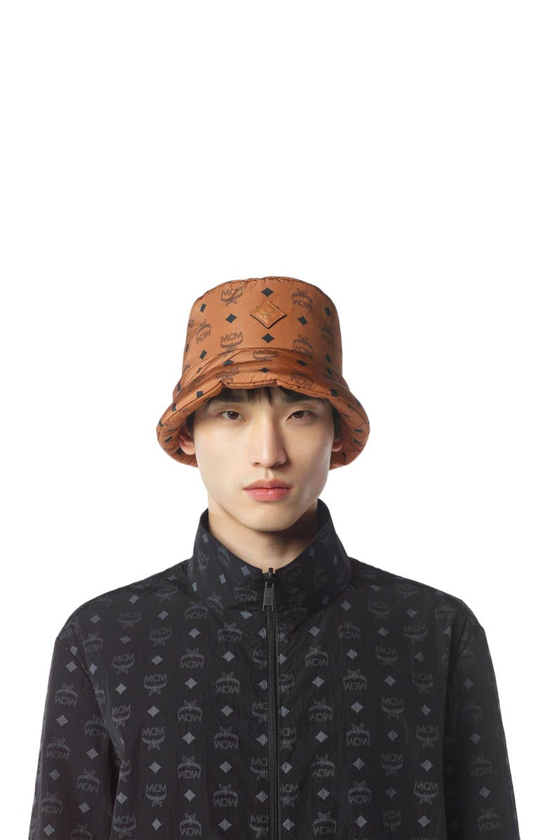 MCM Padded Bucket Hat in Monogram Print ECONYL<sup>®</sup>, Alternate, color, Cognac