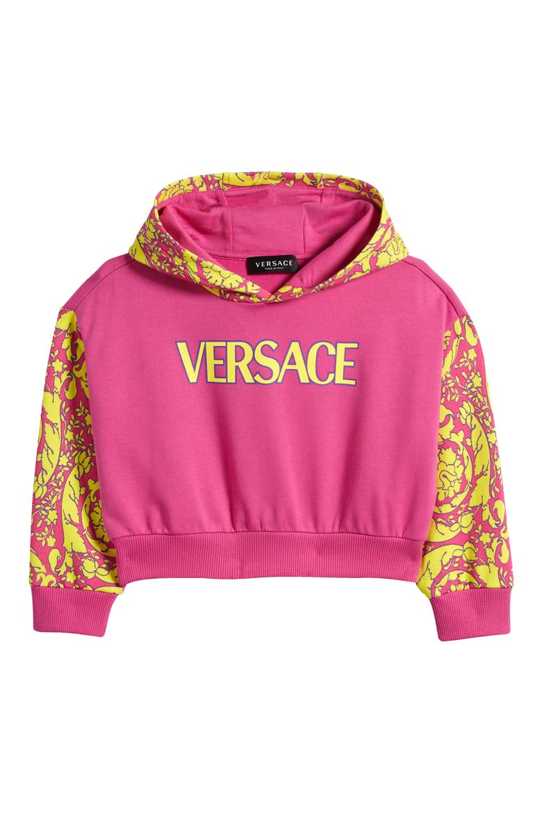 Kids' Barocco Print Logo Graphic Hoodie, Main, color, 2PA50 FUXIA GIALLO