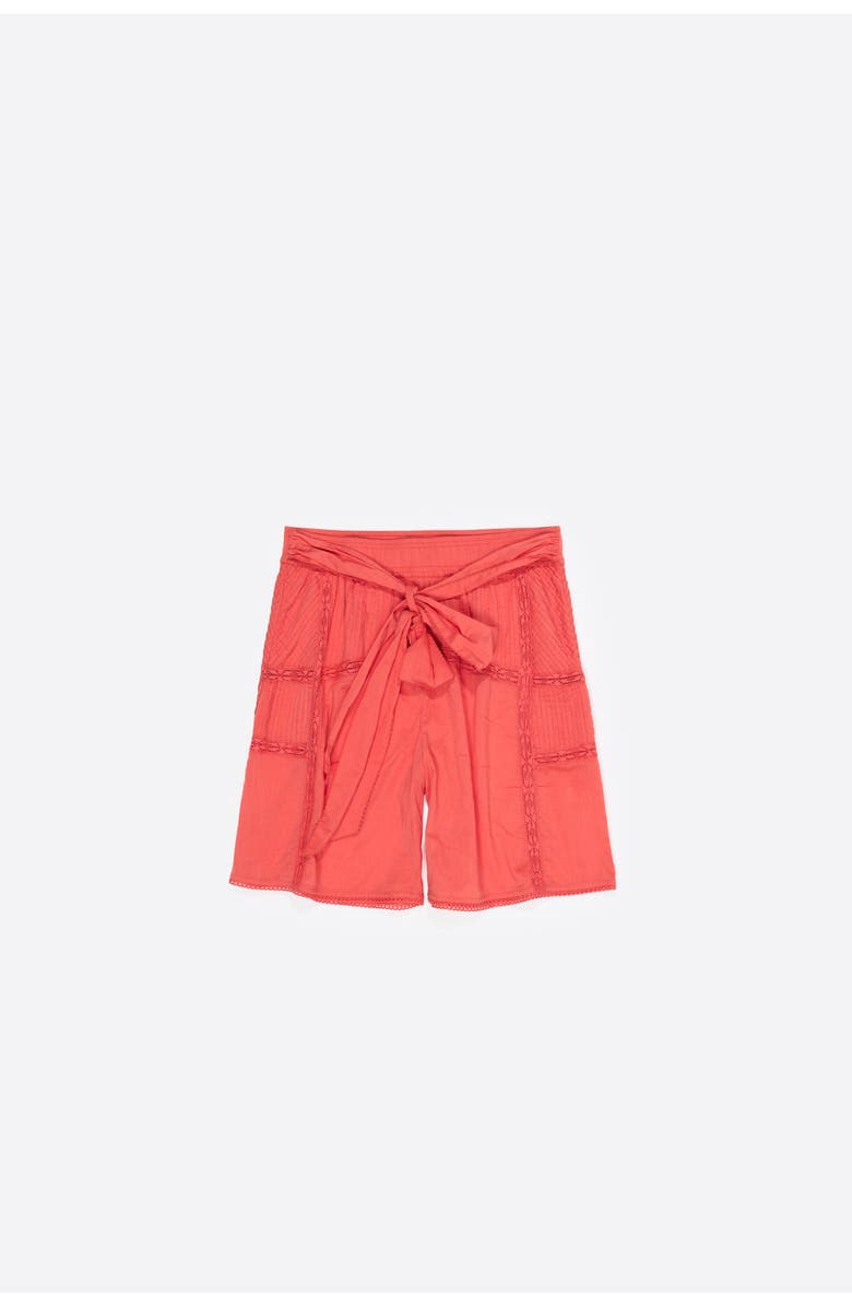 Bimba y Lola Cotton Pleated Bermuda Shorts with Lace Trim, Alternate, color, Coral