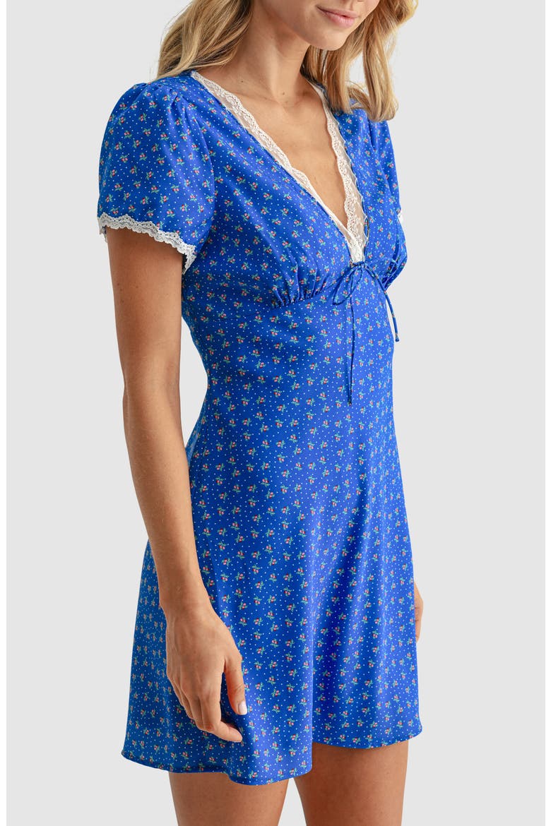 Lace Trim Minidress, Alternate, color, BLUE DITSY