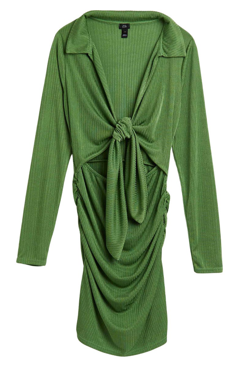River Island Ribbed Tie Front Long Sleeve Minidress, Alternate, color,