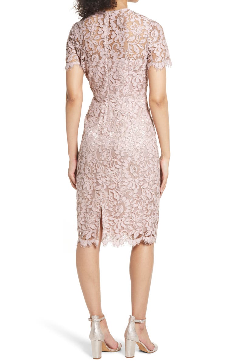 Eliza J Embroidered Lace Overlay Cocktail Dress, Alternate, color, Blush