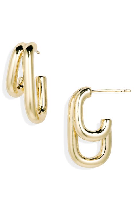 Layered Square Huggie Hoop Earrings