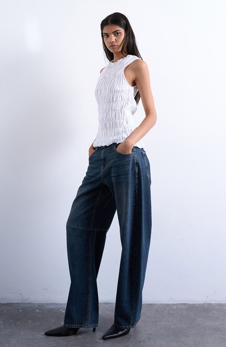 Topshop Smocked Tank, Alternate, color, White