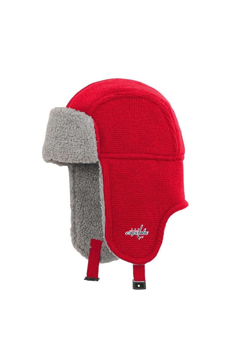 Outerstuff Youth Red Washington Capitals Flat Knit Trapper Hat, Main, color, 