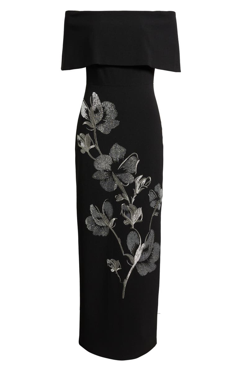 Vince Camuto Metallic Sequin Placed Floral Embroidery Strapless Gown, Alternate, color, Black