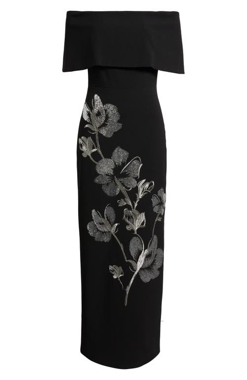 Vince Camuto Metallic Sequin Placed Floral Embroidery Strapless Gown In Black