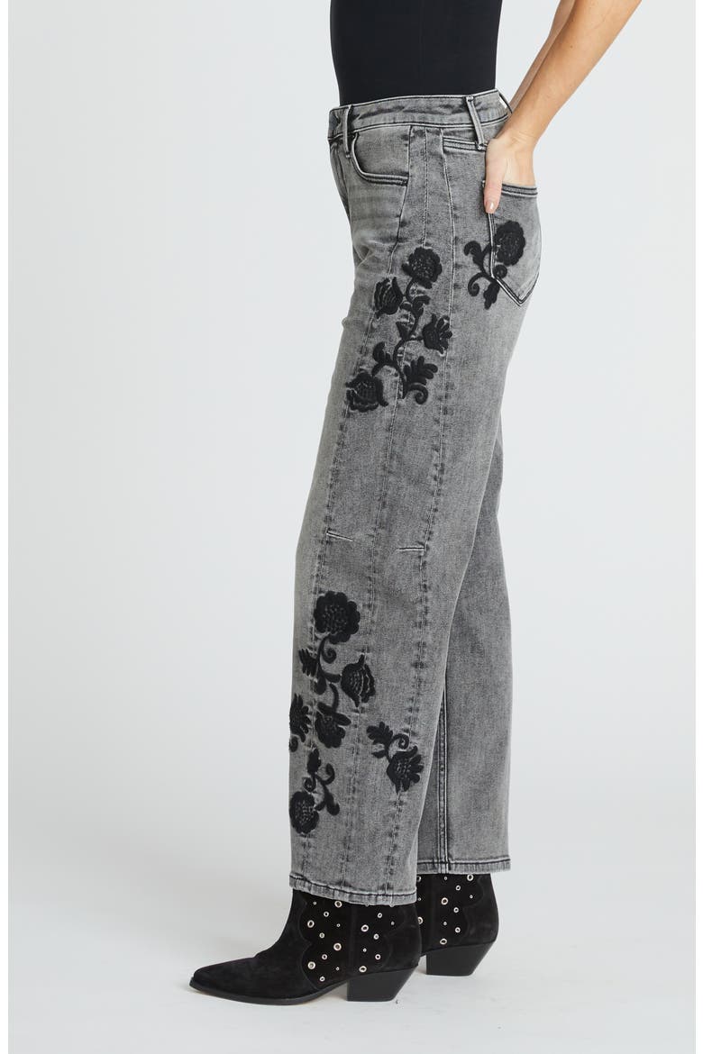 Elaine x Black Brocade Straight Leg Jeans, Alternate, color, GREY WASH