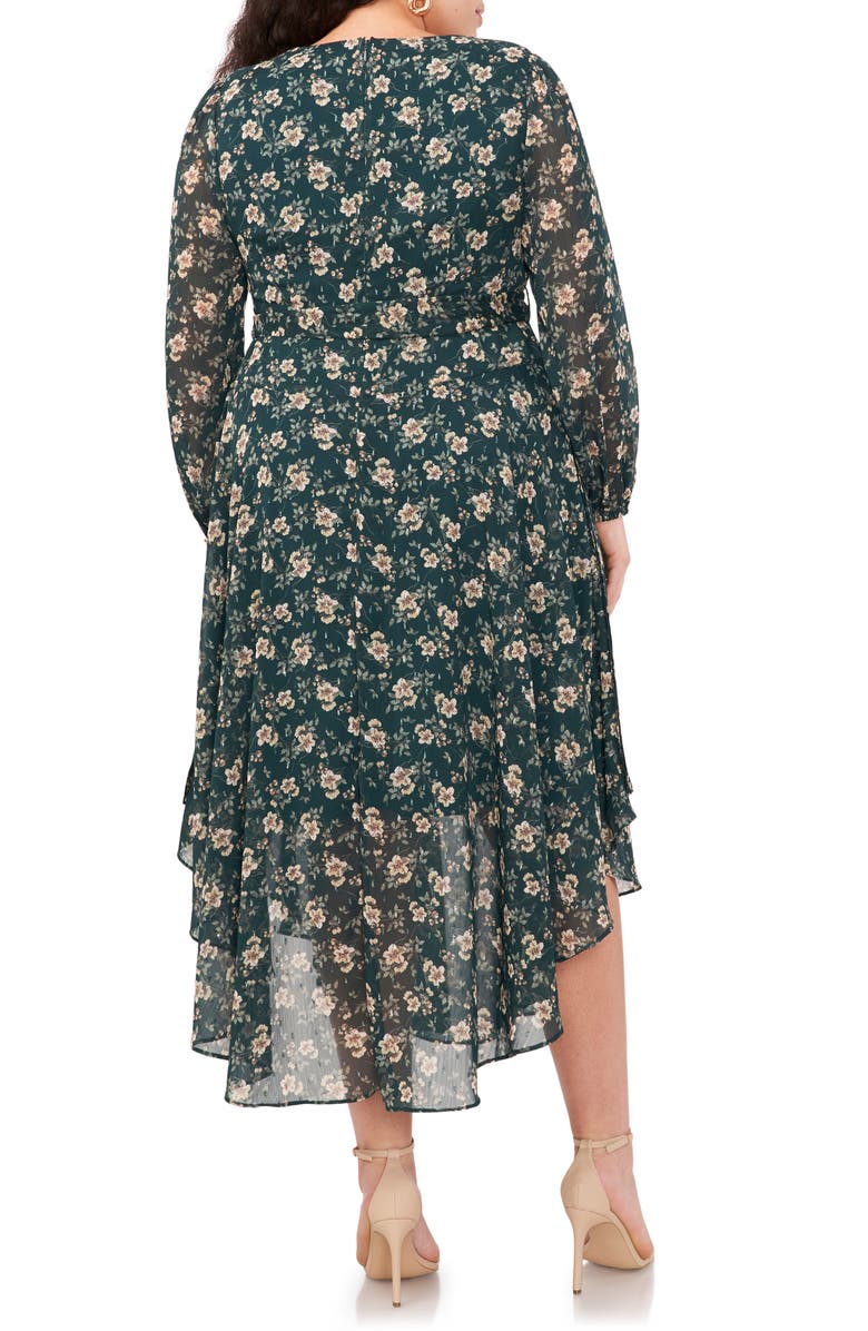 Vince Camuto Floral Long Sleeve Handkerchief Hem Dress, Alternate, color, 