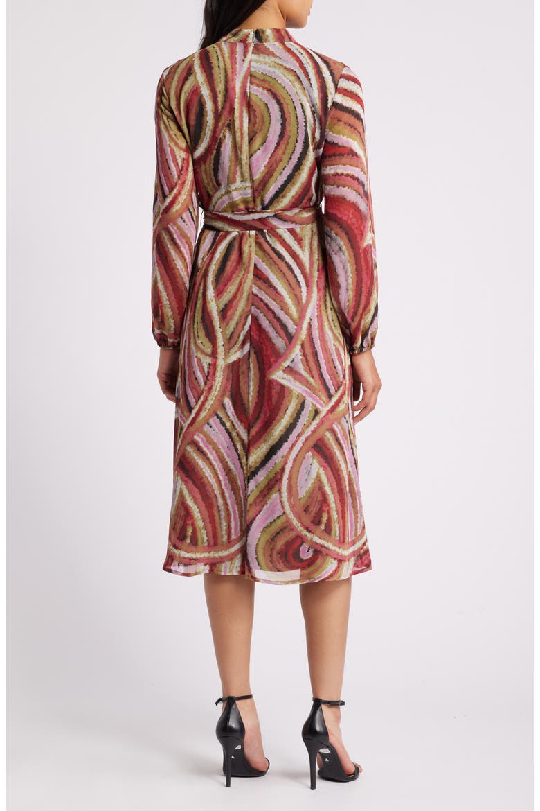 Print Tie Belt Chiffon Midi Dress, Alternate, color, OLIVE MULTI