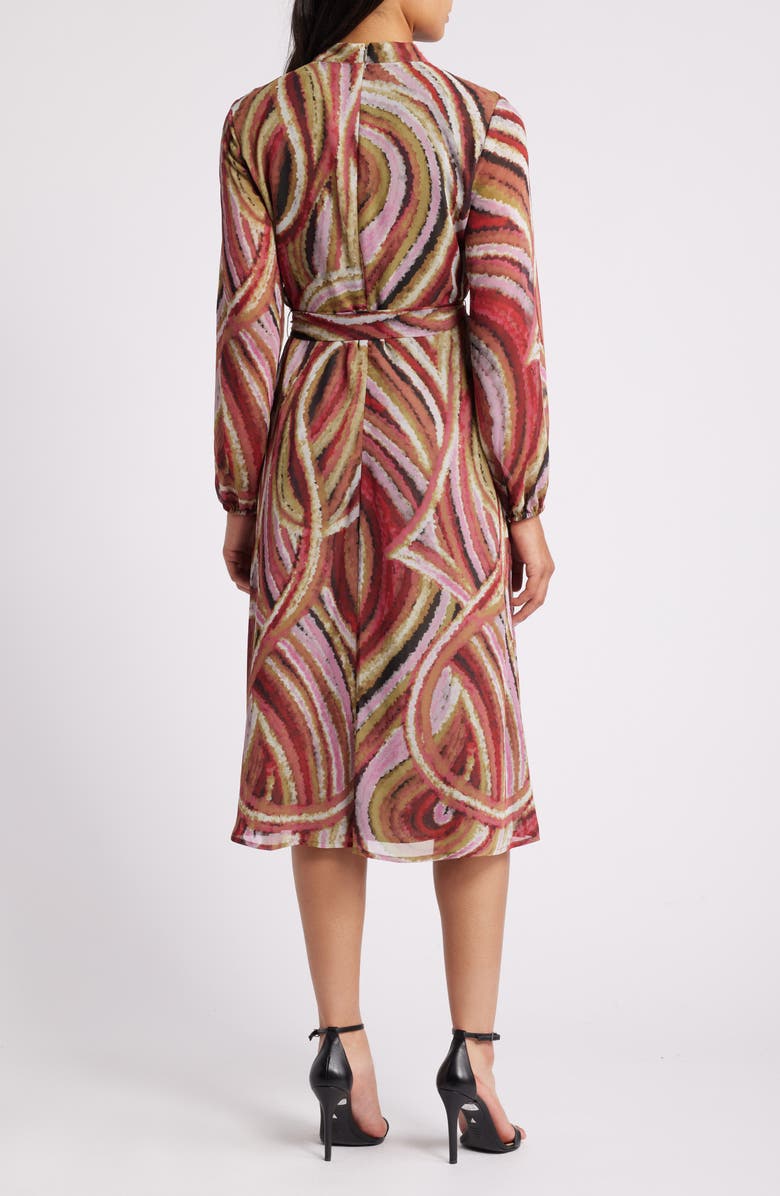 Tahari ASL Print Tie Belt Chiffon Midi Dress, Alternate, color, 