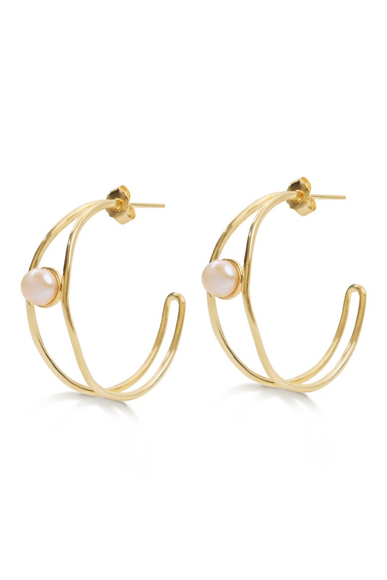 Cultured Pearl Open Hoop Earrings, Main, color, GOLD