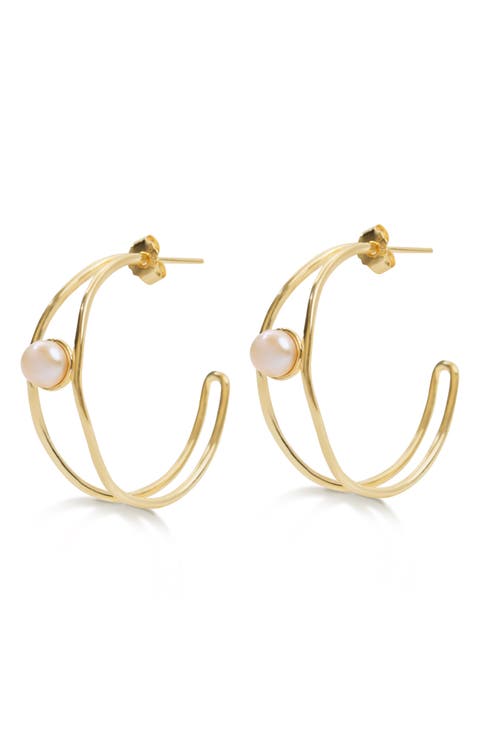 Cultured Pearl Open Hoop Earrings