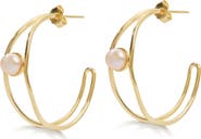 Argento Vivo Sterling Silver Cultured Pearl Open Hoop Earrings