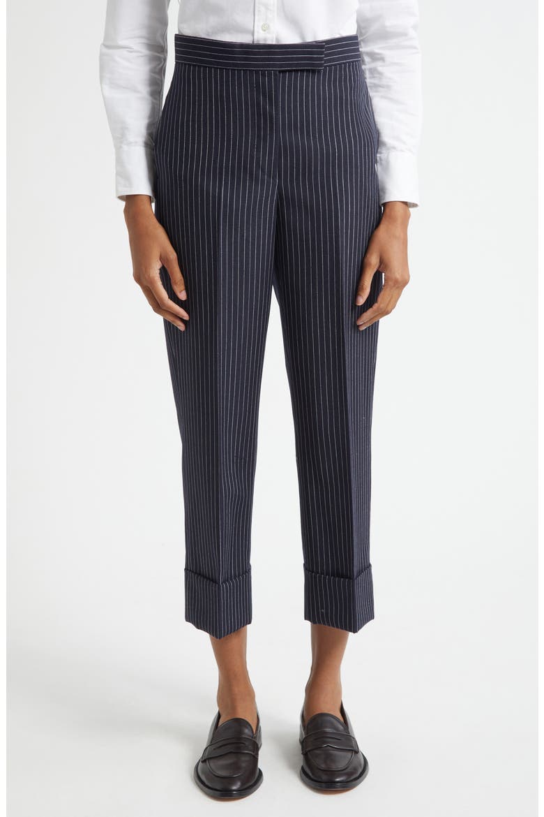 Fit 1 Pinstripe Backstrap Virgin Wool Blend Pants, Main, color, NAVY