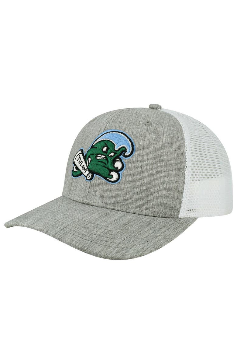 LEGACY ATHLETIC Men's Legacy Athletic Heather Gray/White Tulane Green Wave The Champ Trucker Snapback Hat, Main, color, 