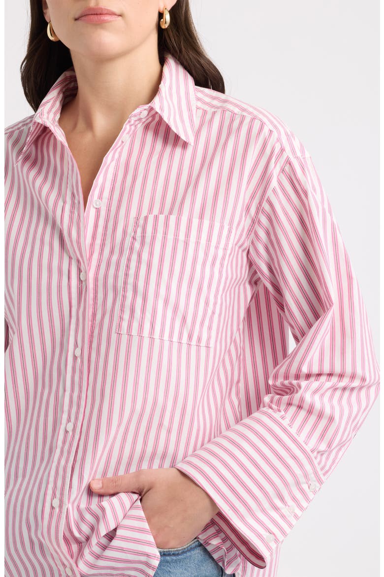 Stripe Cotton Poplin Button-Up Shirt, Alternate, color, IVORY- PINK WILLA STRIPE
