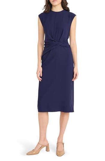 Luxely Beach Crepe Midi Dress In Blue