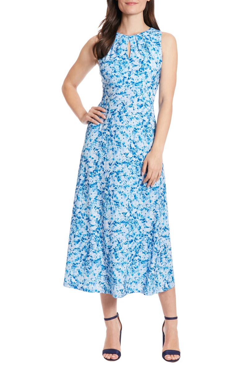 London Times Floral Keyhole Sleeveless Jersey Maxi Dress, Main, color, 