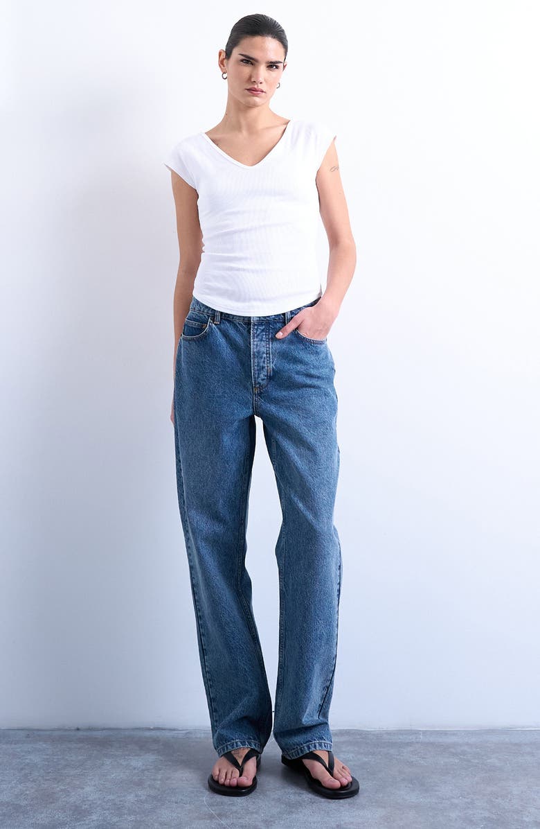 Topshop Rib V-Neck T-Shirt, Alternate, color, White