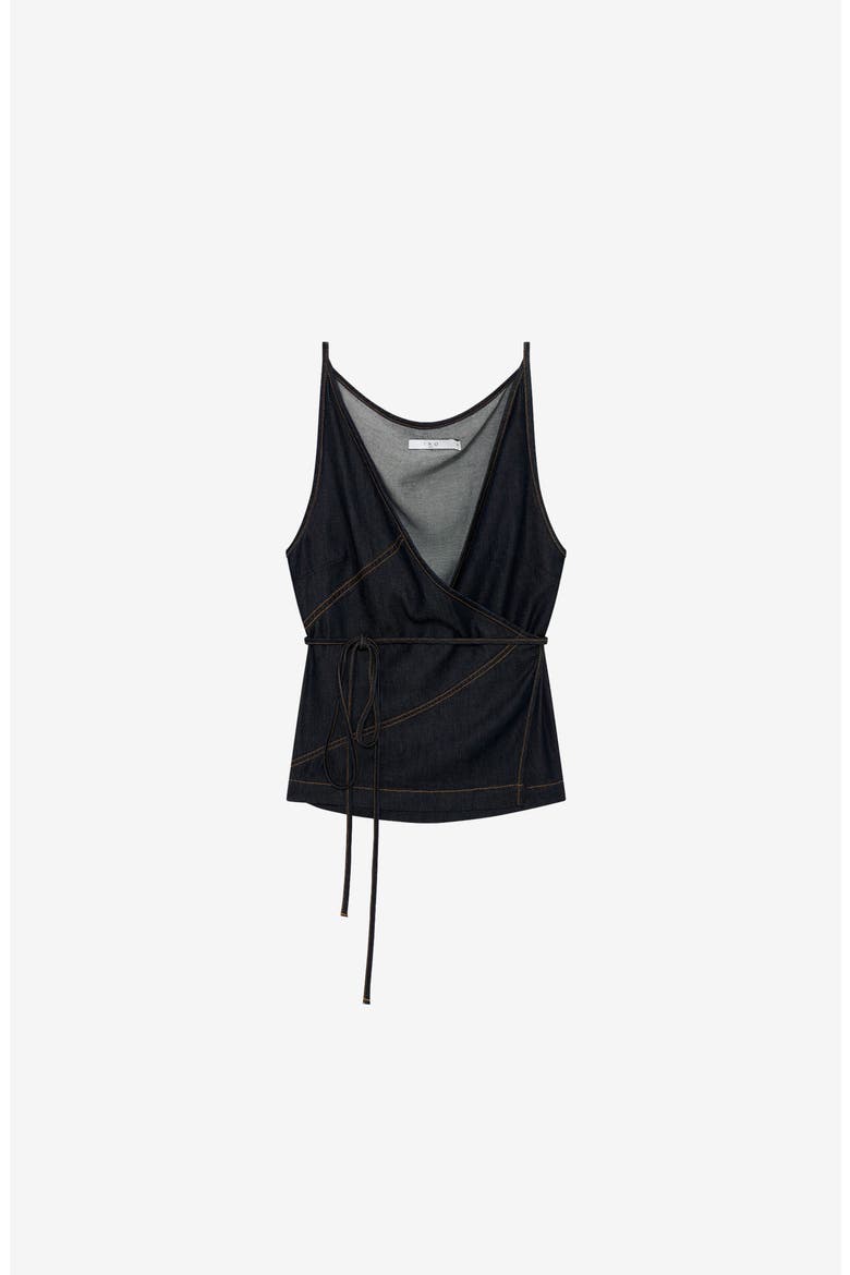 Renata Denim Wrap Top, Alternate, color, Satin Denim