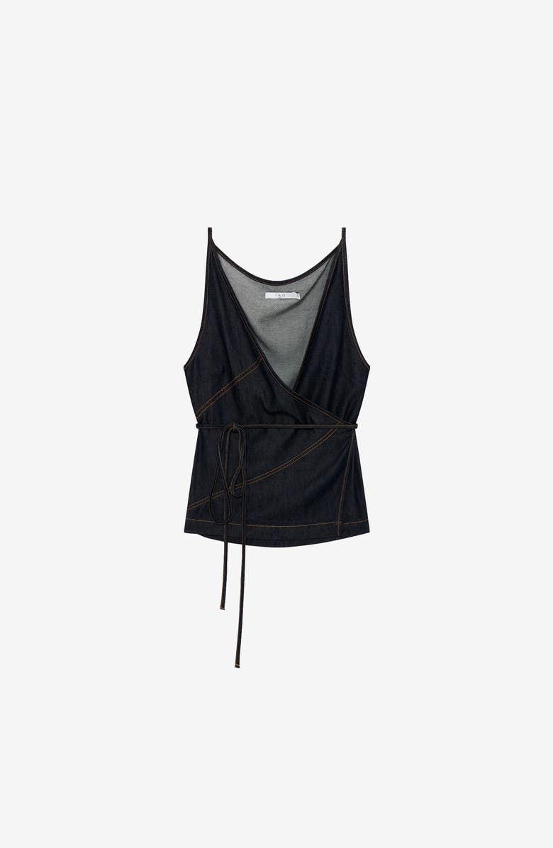 IRO Renata Denim Wrap Top, Alternate, color, Satin Denim