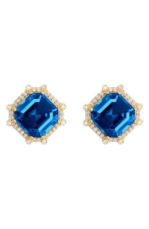 Asscher Cut Stone Stud Earrings