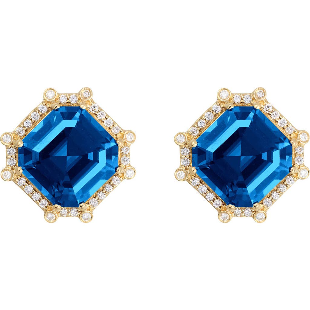 Goshwara Asscher Cut Stone Stud Earrings In Blue
