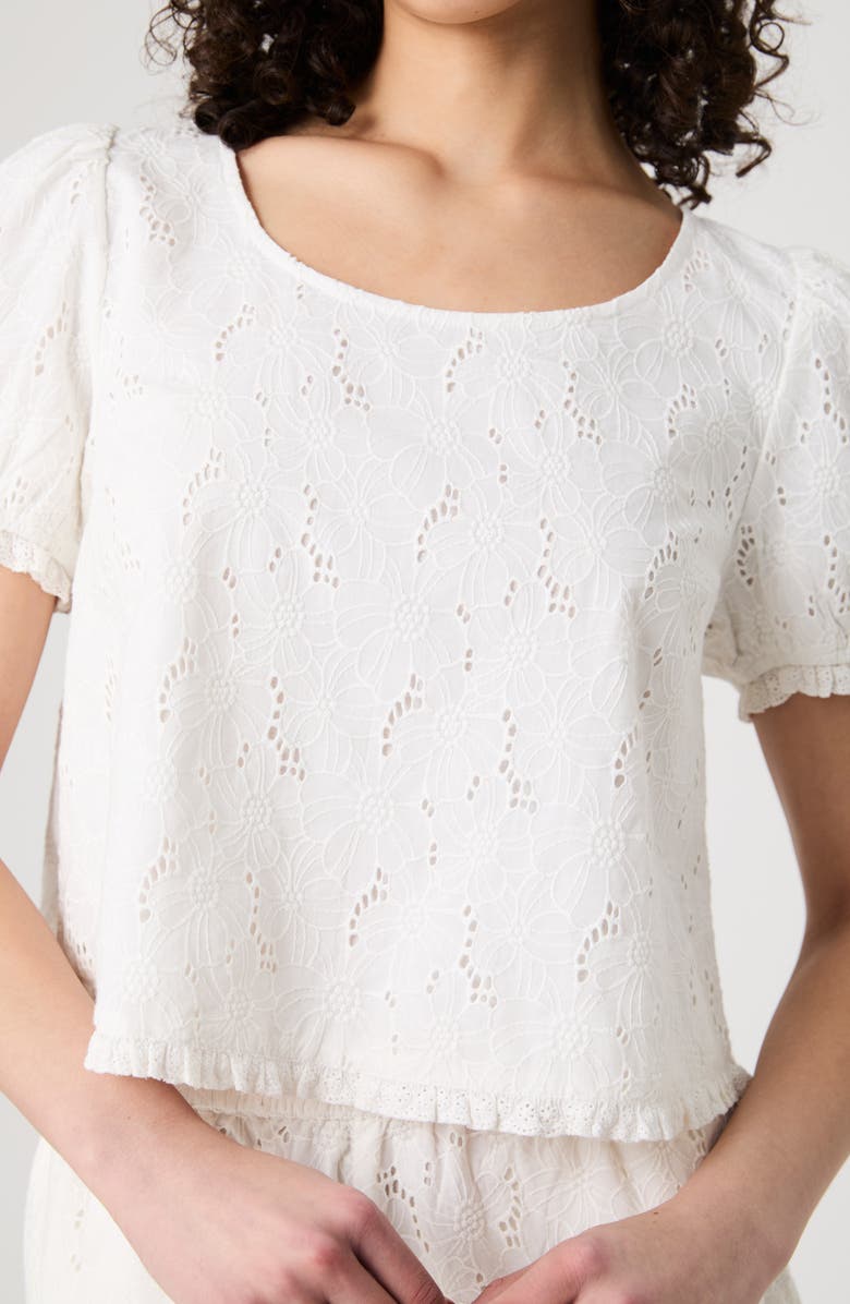 French Connection Eyelet Puff Sleeve Cotton Top, Alternate, color, 