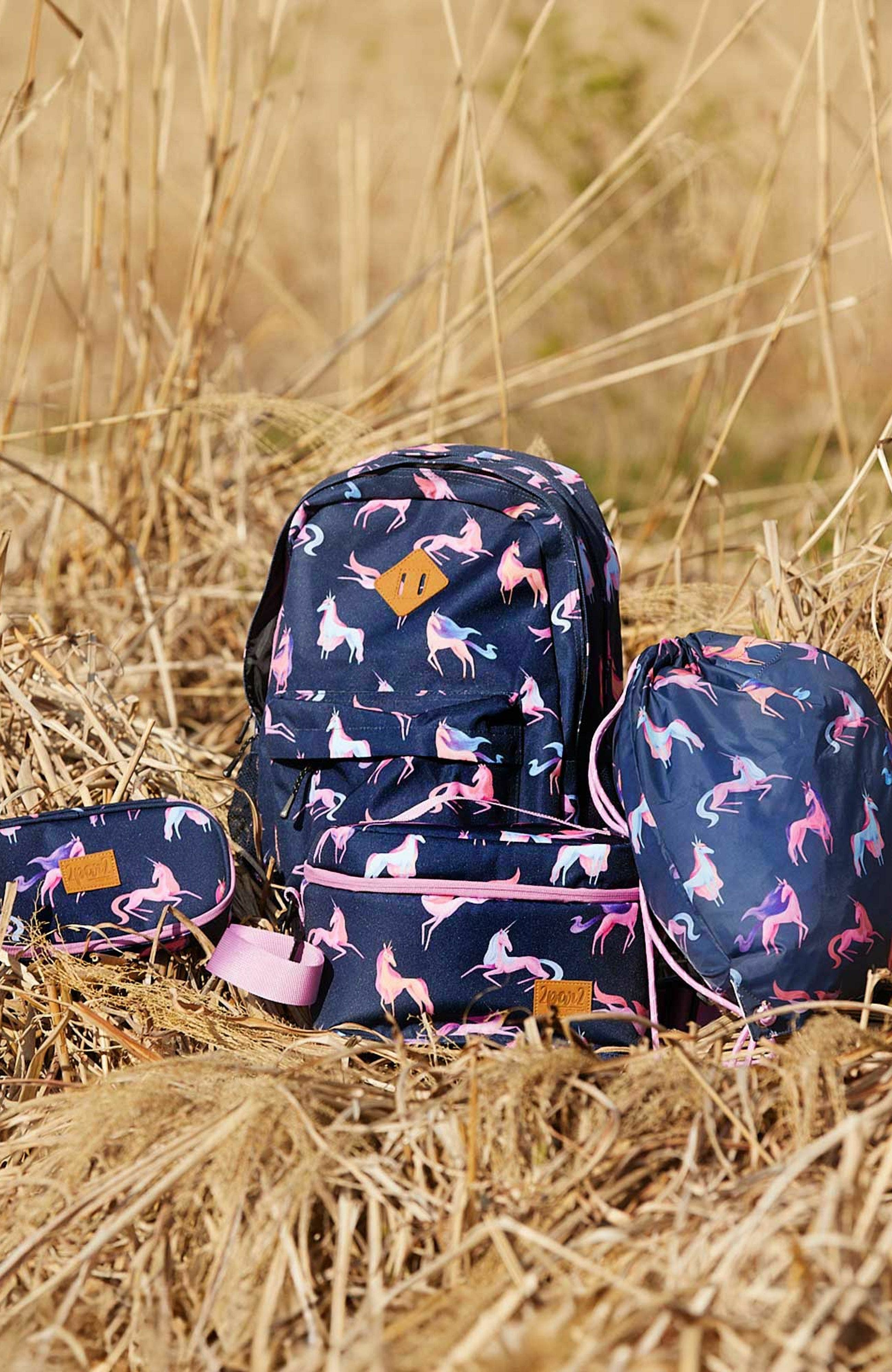 Deux par Deux Girl's Lunch Box Navy Printed Unicorn, Alternate, color, 