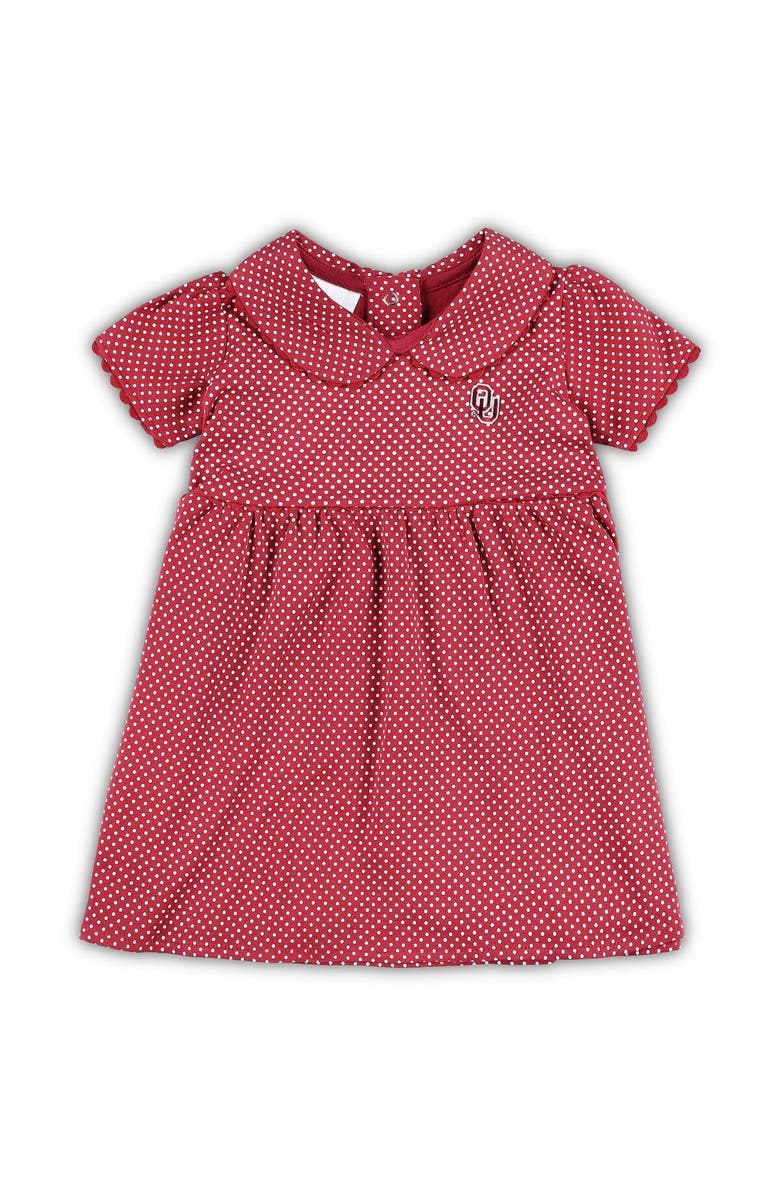 TWO FEET AHEAD Girls Toddler Crimson Oklahoma Sooners Polka Dot Peter Pan Dress, Main, color,