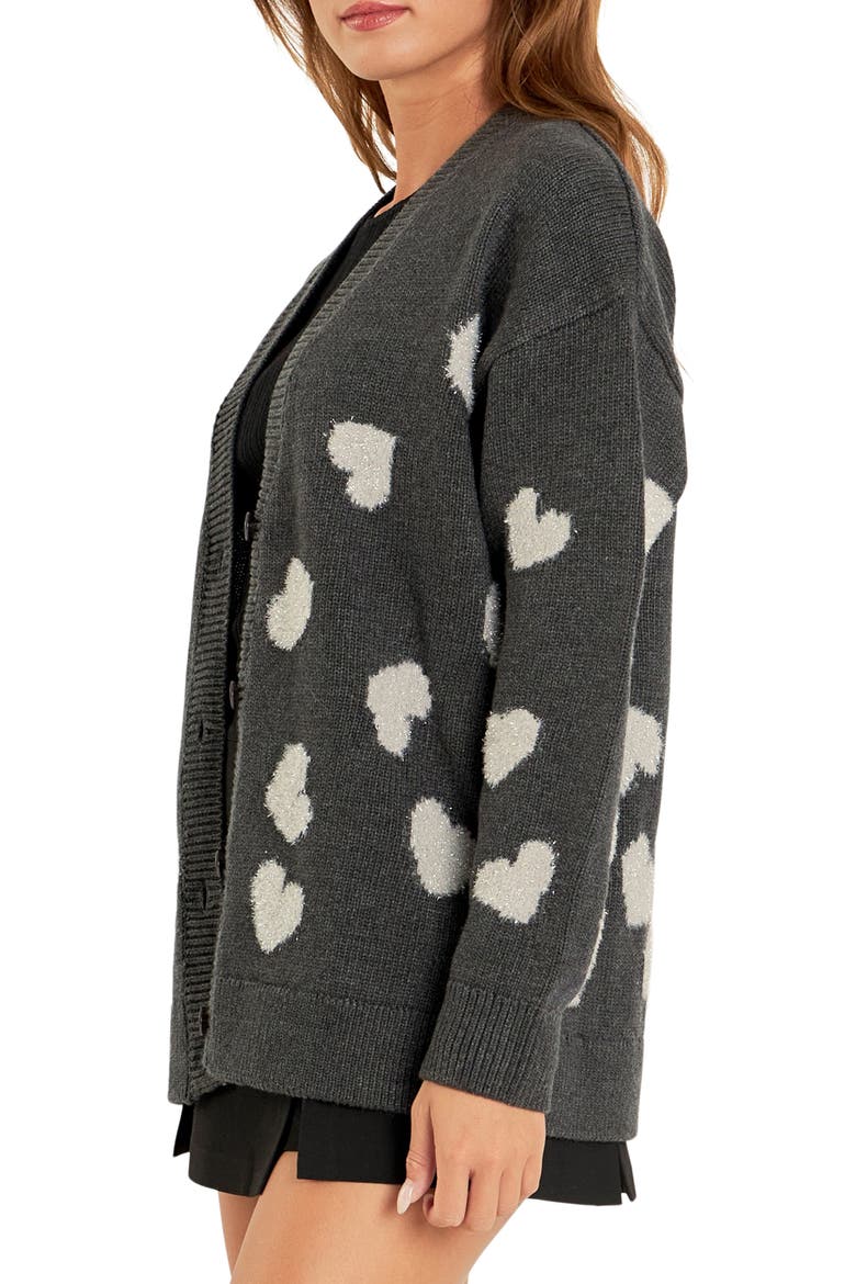Metallic Heart Cardigan, Alternate, color, CHARCOAL/ SILVER