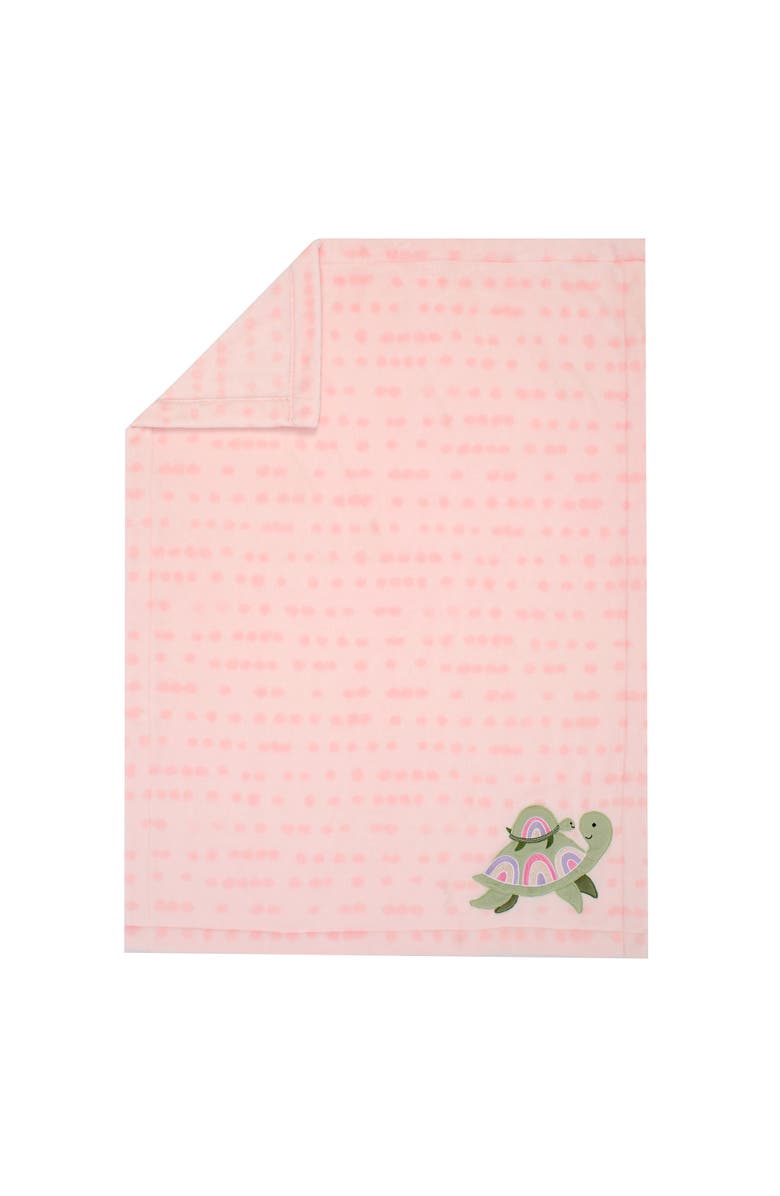 Lambs & Ivy Sea Dreams Cozy Fleece Turtle Applique Baby Blanket, Alternate, color, Pink