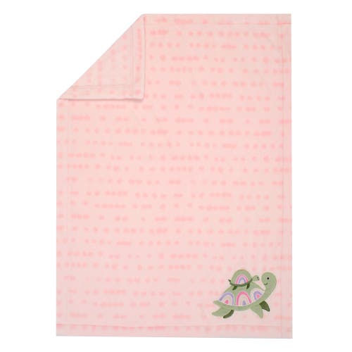 Lambs & Ivy Sea Dreams Cozy Fleece Turtle Applique Baby Blanket In Pink