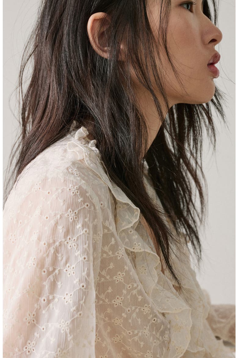 Ruffle Detail Embroidered Top, Alternate, color, ECRU