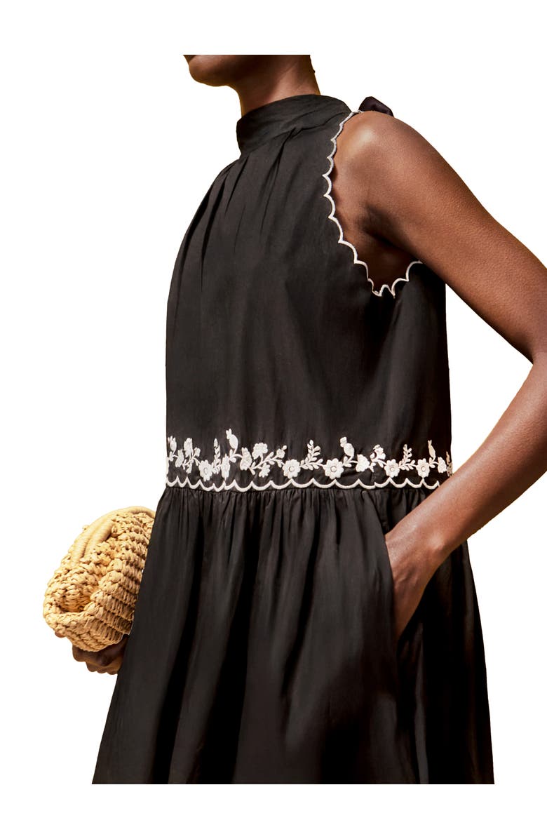 Ro&Zo Embroidered Scallop Short Dress, Alternate, color, Black