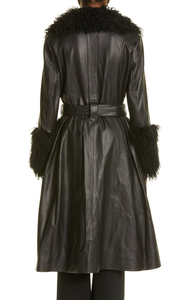 Saks Potts Foxy Genuine Shearling Trim Leather Coat, Alternate, color, 